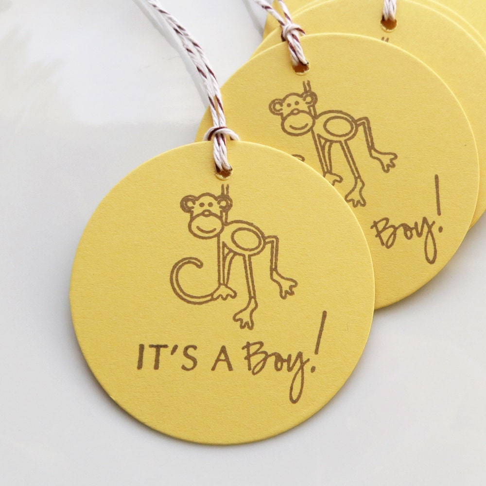 It's a Boy Tags Monkey - Set of 8 - Custom Colors Available - Monkey Baby Shower Favor Tags Boy Baby Shower Il_570xn