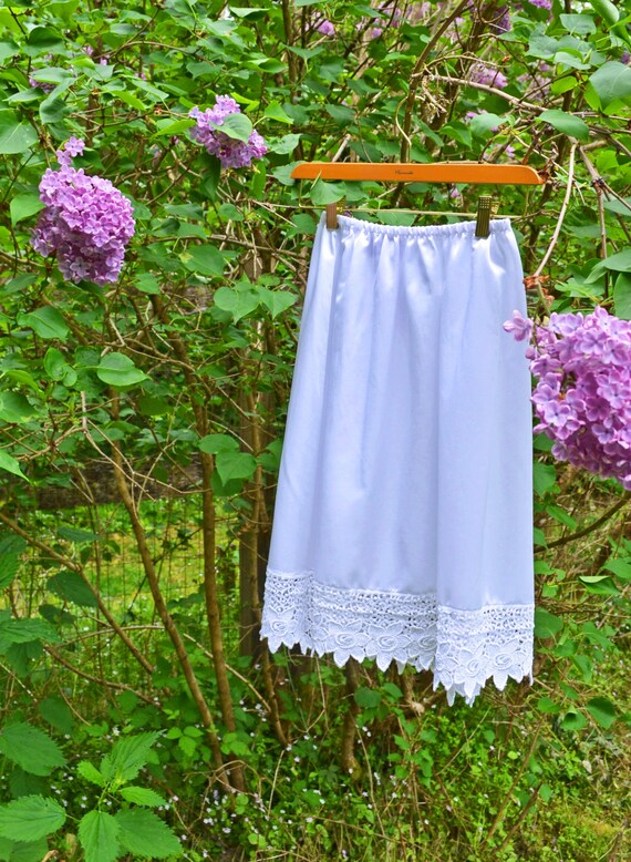 White Silk & Cotton Aline Half Slip Skirt Extender by MyOlyGirl