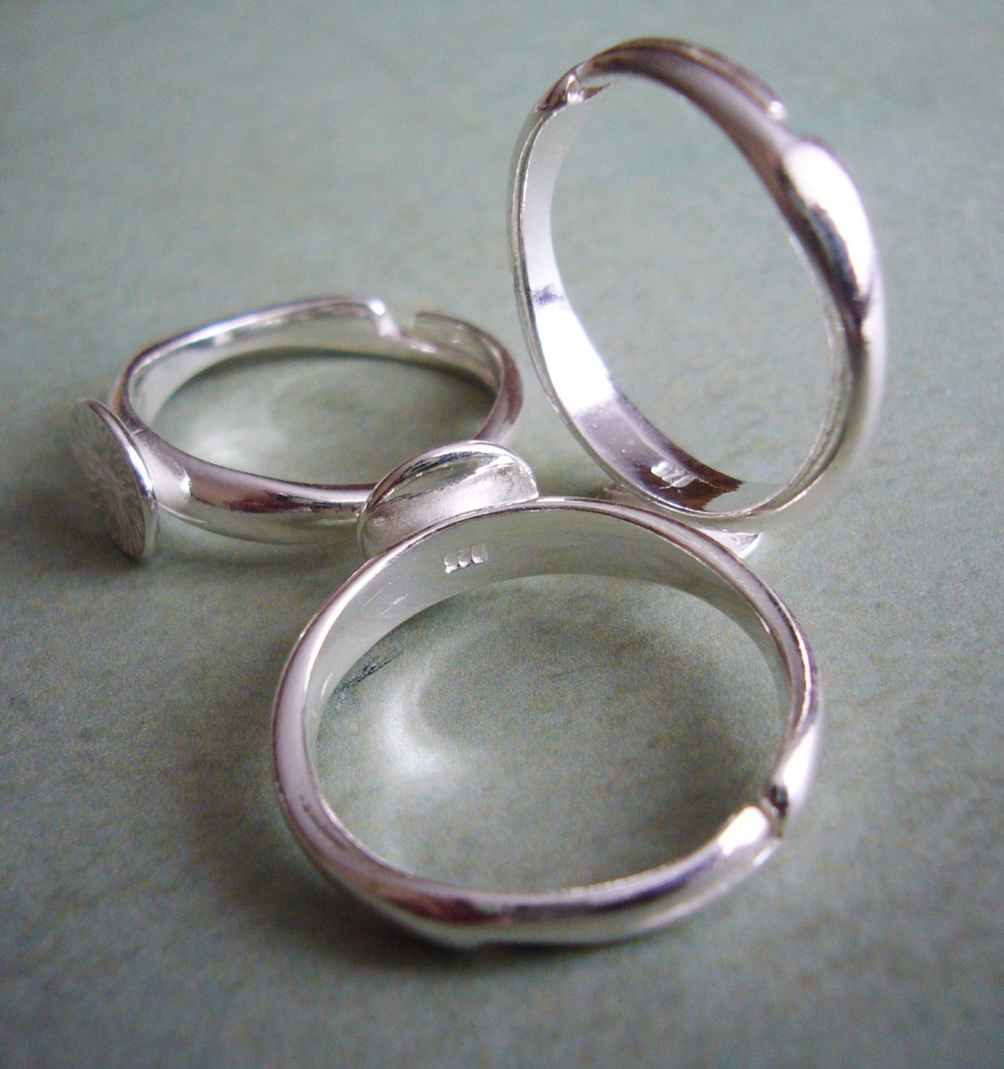 Ring base sterling silver ring blank adjustable for gluing or ...