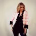 Classic Style Pink Print Cardigan Sweater Black Top Upcycled Clothing Women's Shirt Ladies Clothes Fall Eco Fashion XL 'LEAH'