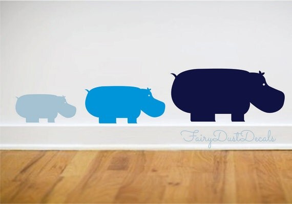 Hippo Wall Decal set of 3 by FairyDustDecals on Etsy