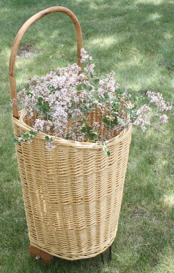 Vintage Market Trolley Basket on Wood Wheels Bentwood by Dianasgrl