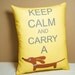 Dachshund Pillow - Keep Calm and Carry a Doxie in Golden Yellow