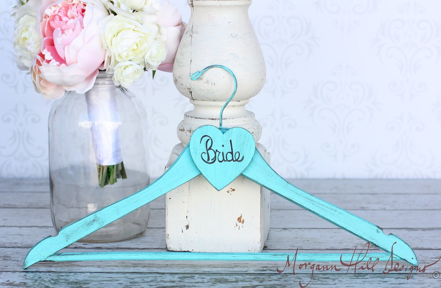 Shabby Chic Personalized Wedding Dress Bridal Hanger (Item Number 140023)