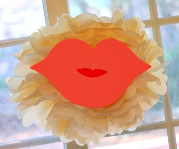 Lip Lips kiss pucker up SWAK pom pom kit baby shower first birthday party decoration Il_570xn