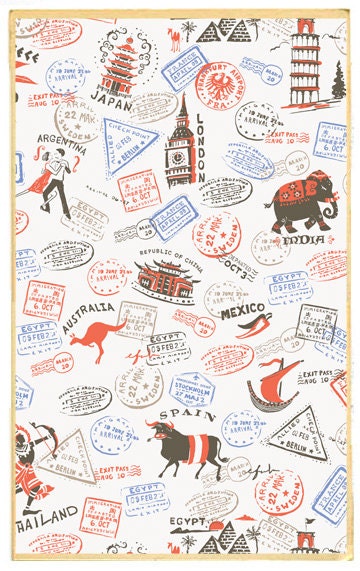 Heather Ross, Munki Munki, PASSPORT STAMPS in Flannel, 1 Leg Panel