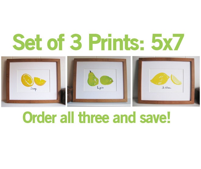 Kitchen Art Series - Orange, Citron, Poire -  Kitchen Art Prints (5x7)