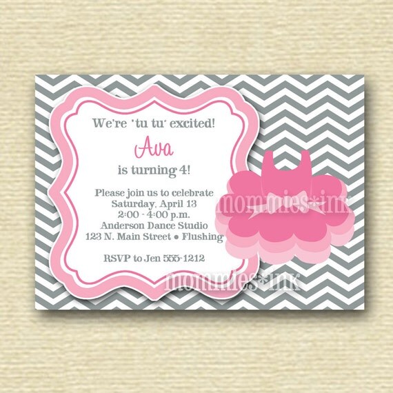 Chevron Ballet Birthday Party Invitation - Tutu or Toe Shoes - PRINTABLE INVITATION DESIGN Il_570xn