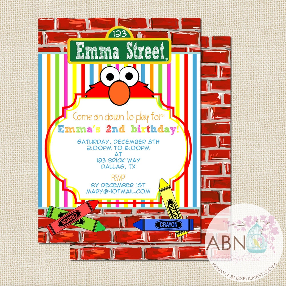 Sesame Street Elmo Invitation - PRINTABLE - Inspired By Sesame Street - By A Blissful Nest Il_570xn