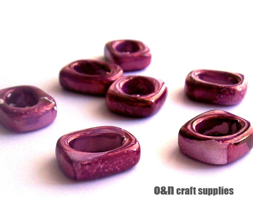 Tube greek ceramic beads, square beads, purple marbled beads - set of 6