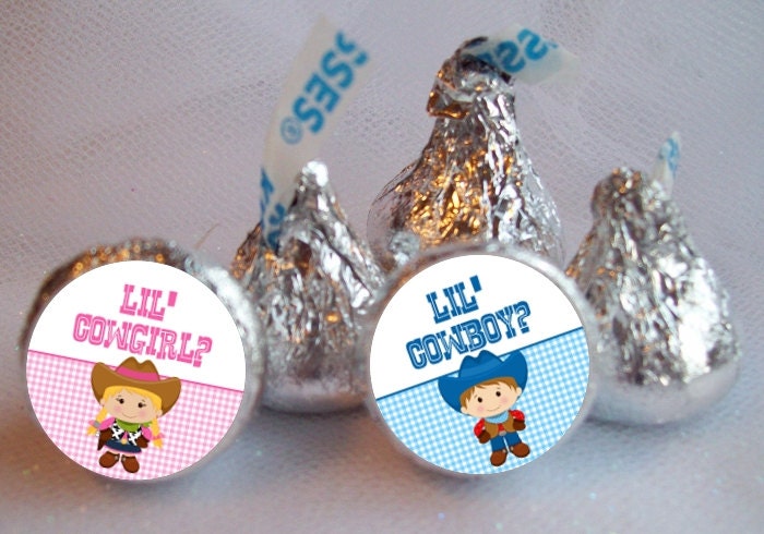 Hershey's Kiss Stickers, Baby Gender Reveal, Cowboy, Cowgirl, Pink, Blue Il_570xn