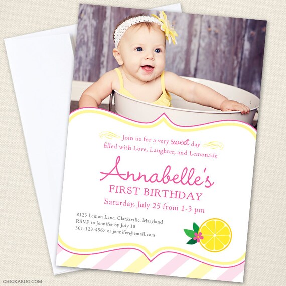Pink Lemonade party photo invitations - Professionally printed - Printable file also available Il_570xn
