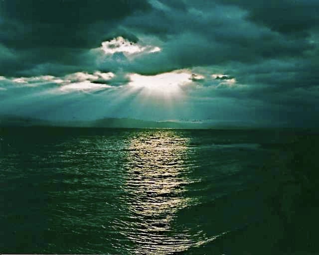 Dark Moody Green Sunset over Lake Champlain Vermont Sea Waves Beams of Sun Light Clouds Cloudy Sky  Art Photography 5" x 7" Photo Print - EclecticForest