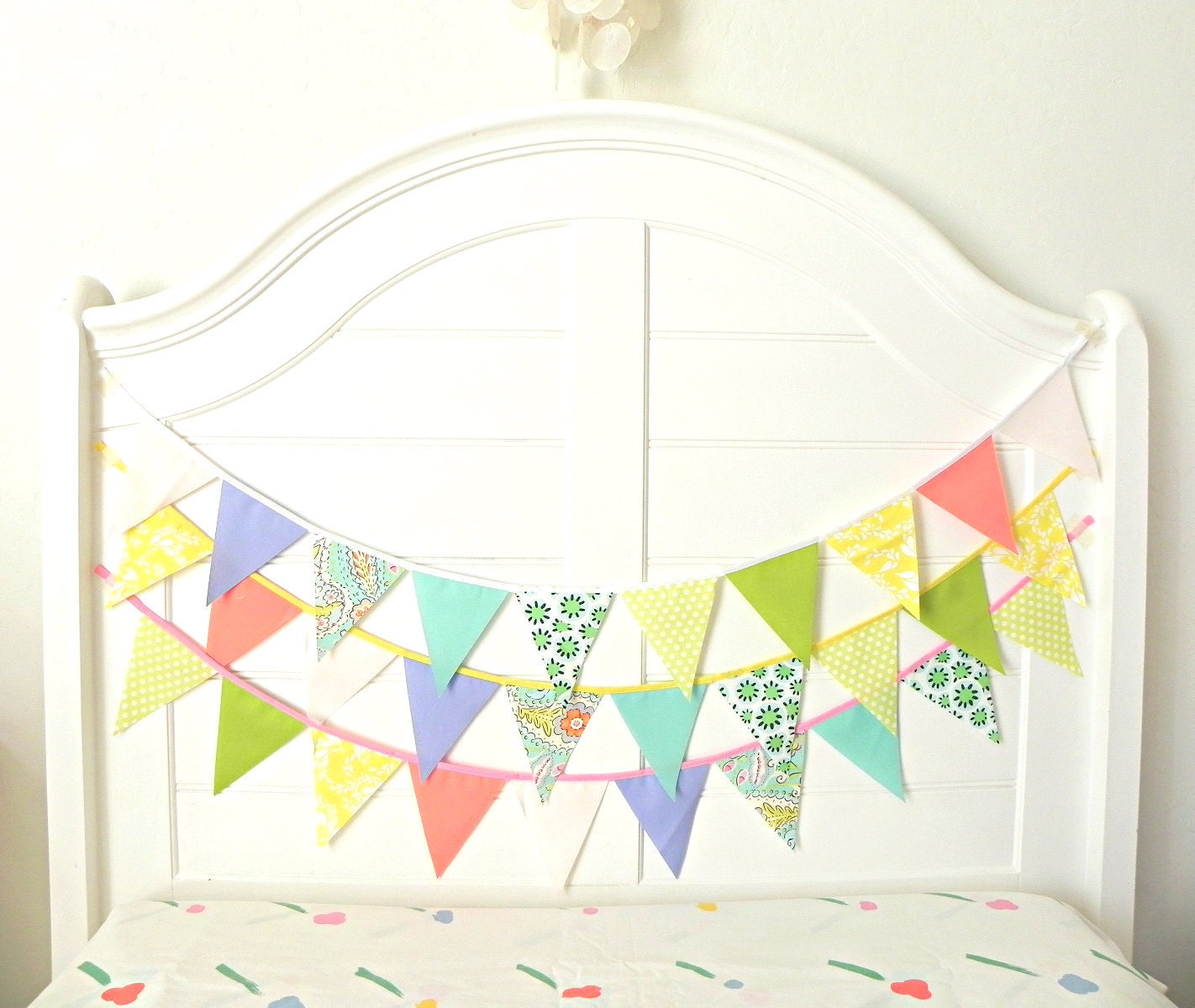 Easter Spring Pastel Technicolor Brights Fabric Bunting Pennant Garland Decoration 9 Feet / Vintage Carnival Style Il_570xn