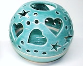 Robin's Egg Blue ceramic Night light THE ORIGINAL Heart Candileria Luminary / Handmade Ceramics - blueroompottery