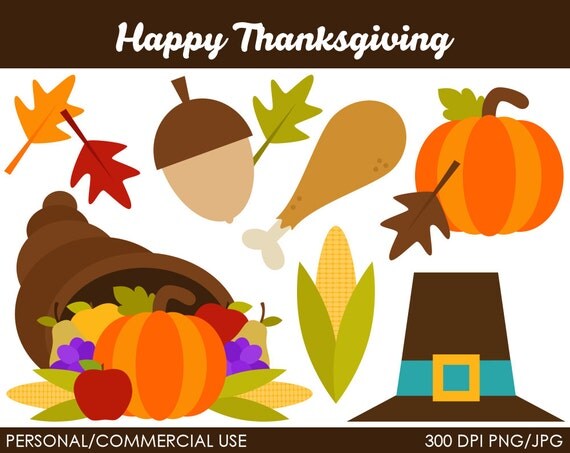 Happy Thanksgiving Clipart - Digital Clip Art Graphics for Personal or Commercial Use Il_570xn