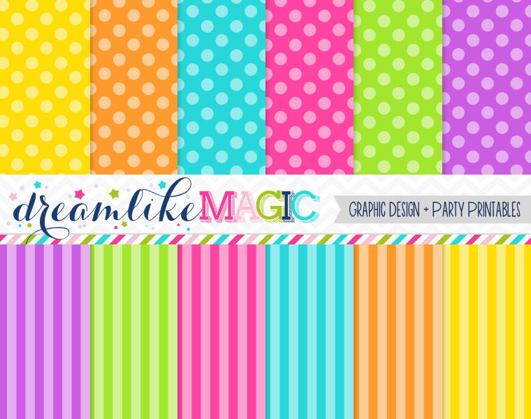 Bright Stripes and Dots- Digital Paper Pack for Personal or Commercial Use Il_570xn