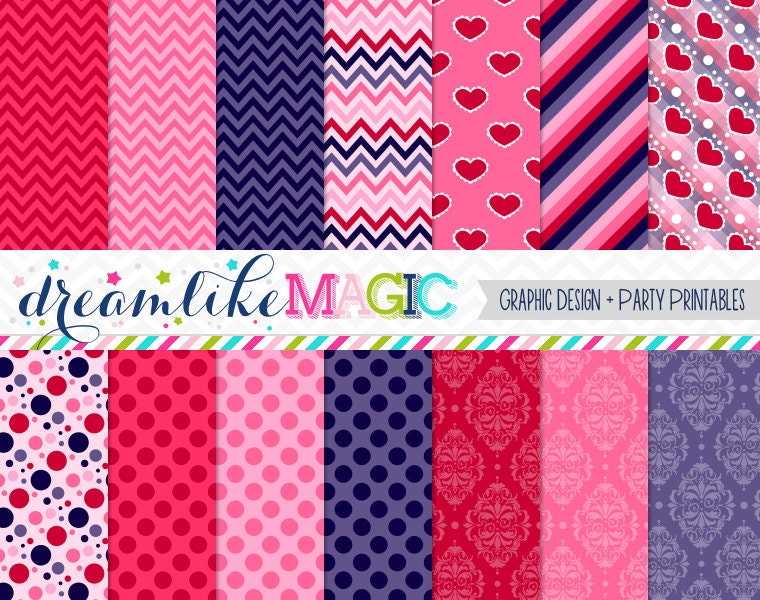 Valentine Party Chevrons Polkadots and Damask- Digital Paper Pack for Personal or Commercial Use Il_570xn