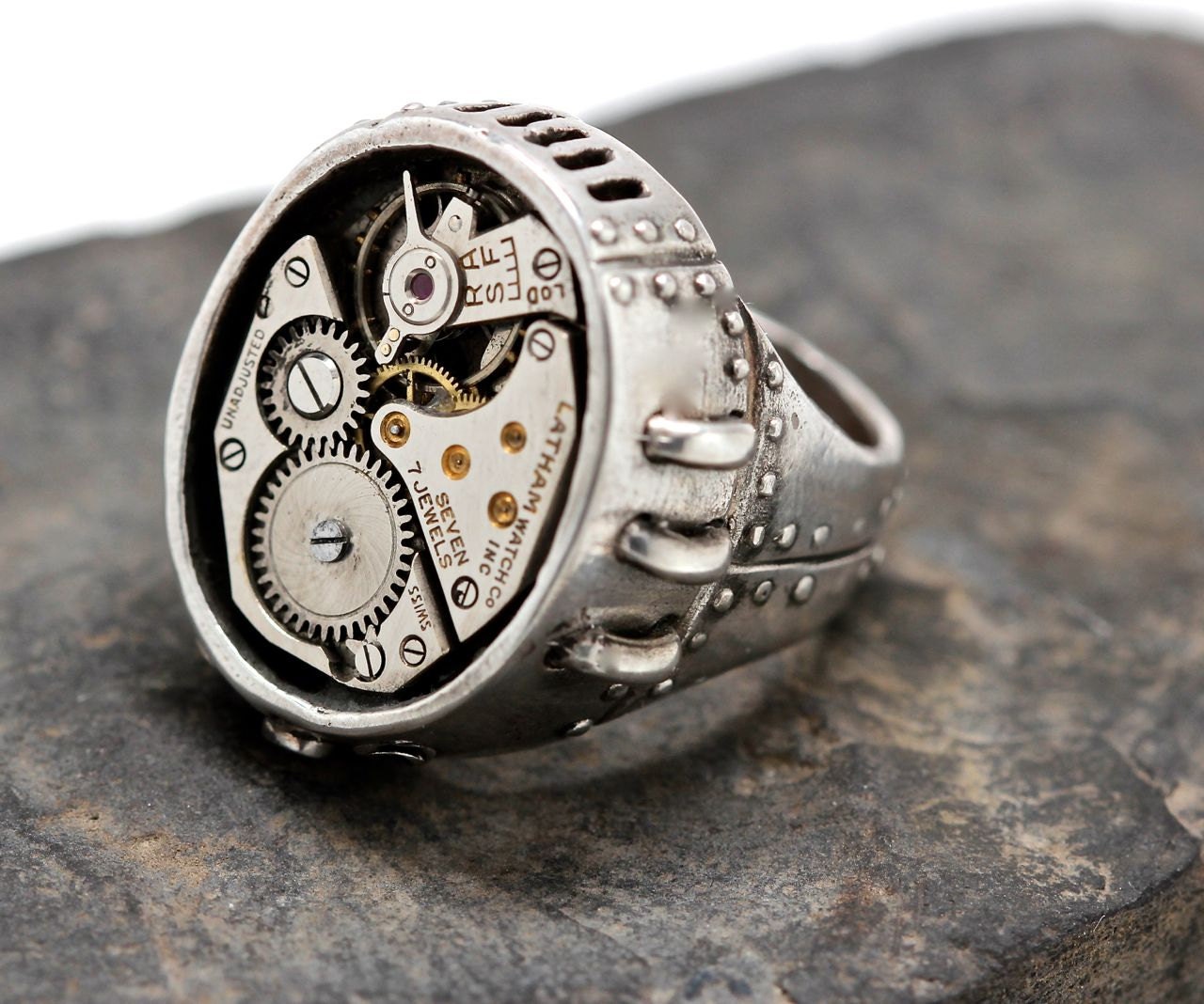 Steampunk ring Watch Part Ring Sterling Silver  sizes 4 to 13 - billyblue22