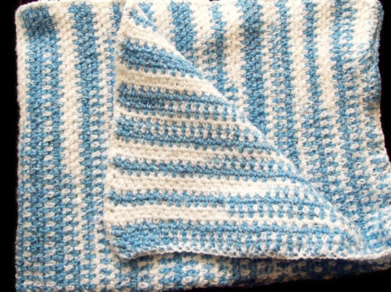 Blue & White Striped Baby Afghan - amydscrochet