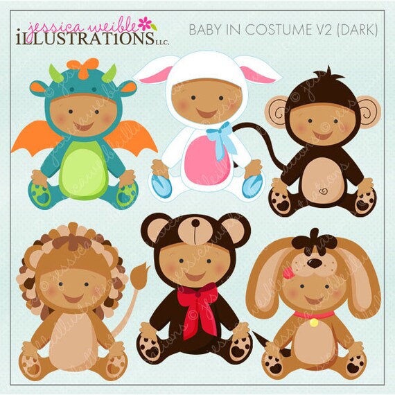 Baby In Costume V2 -Dark Skin- Cute Digital Clipart for Card Design, Scrapbooking, and Web Design Il_570xn