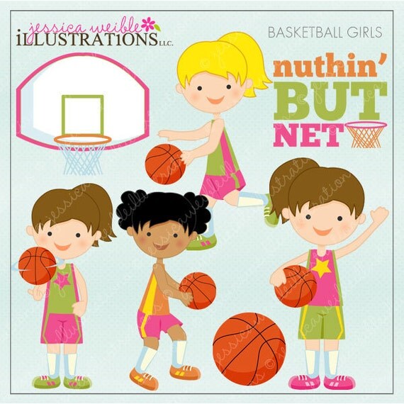Basketball Girls Cute Digital Clipart for Card Design, Scrapbooking, and Web Design Il_570xn