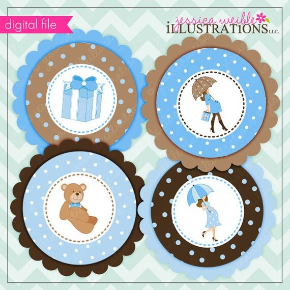 Baby Bump Blue Theme - Printable Party Tags - Cupake Toppers - Printable Party Favors - Boy Baby Shower Party Printables Il_570xn