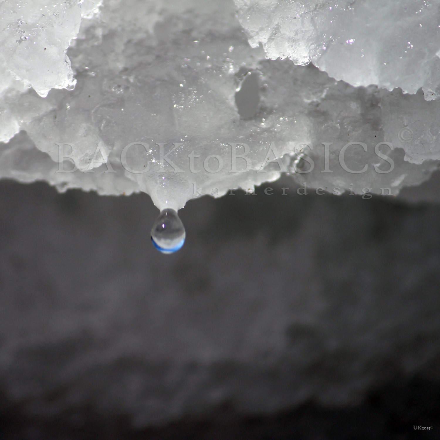 Water Drop in Motion, Set of Two 8"x8", Fine Art Photography, SnowStorm Nemo, Melting ice, Grey, White, Black, Connecticut, Blizzard - ULLIkarnerART