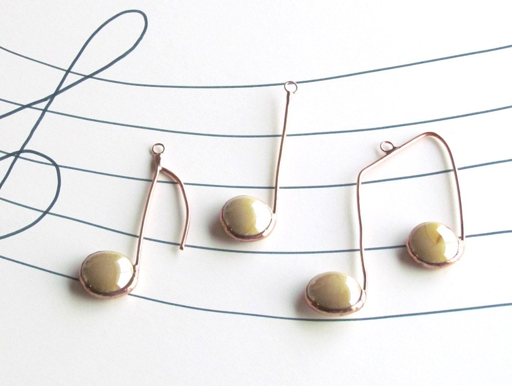 Three Glass Musical Notes Almond Beige Copper Suncatcher Ornaments - SNLCreations
