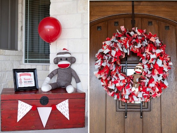 Sock Monkey FULL Printable Birthday Party Collection - invitation included - hello love designs Il_570xn