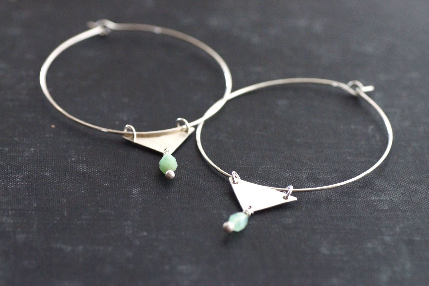 Sterling Hoops with Chrysoprase and Triangle Dangle