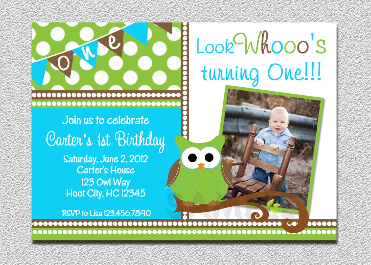 Boys Owl 1st Birthday Invitation Owl Birthday Party Invitation Printable Boys or Girls Il_570xn