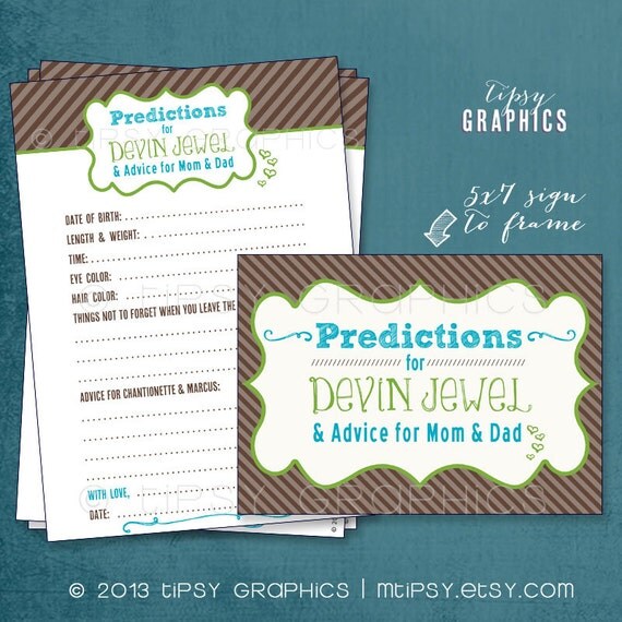 Bun in the Oven Stripes. Baby Stats. Predictions for Baby and Advice for the Parents to Be. Printable Cards, any Colors. By Tipsy Graphics Il_570xn