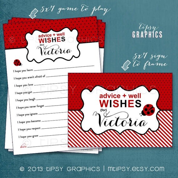 Lady Bug. Red Black White. Funny MadLibs or Sweet Advice or Baby Stats. By Tipsy Graphics. Printable Cards any colors Il_570xn