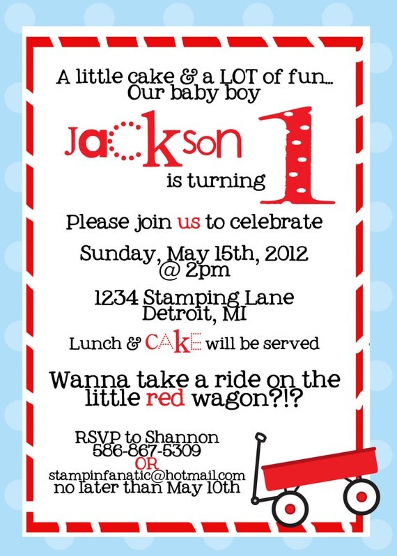 Little Red Wagon Collection: Set of 12, 5x7- Custom Invitations for birthday, baby shower. Red Wagon Party. Wagon Birthday. Il_570xn