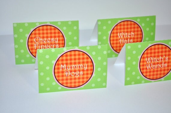 12 Pumpkin Birthday Tent Cards - Food Labels, Place Cards - Halloween, Autumn Birthday Party Decorations Il_570xn