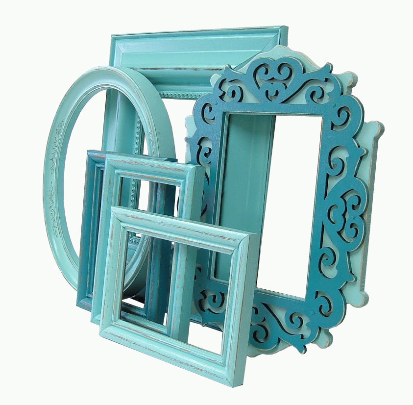 Shabby Chic Picture Frames Turquoise Aqua by MountainCoveAntiques