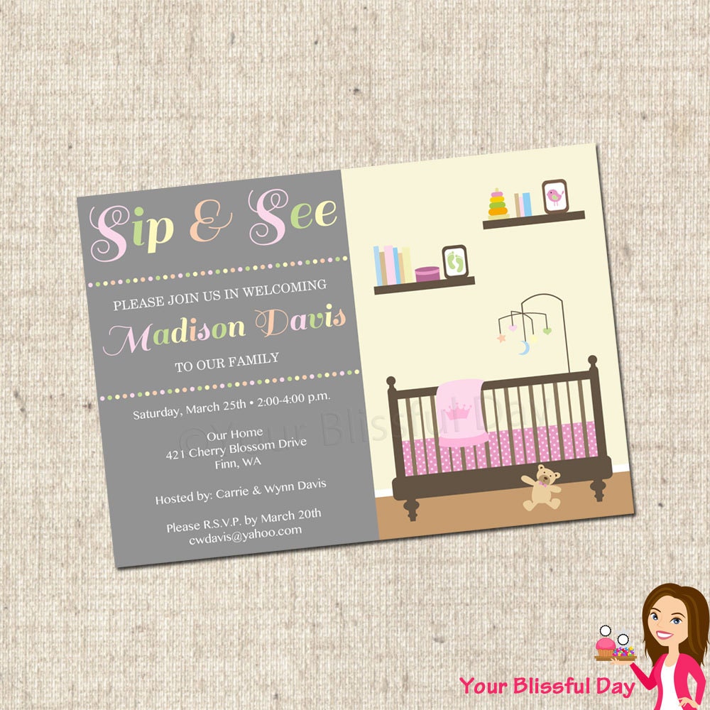 PRINTABLE Sip & See Baby Girl Party Invitation Il_570xn