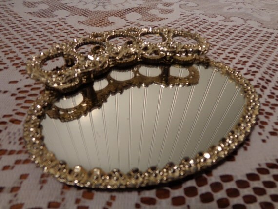 Vintage Metal Lipstick Holder and Vanity Mirror by BubbiesMemories