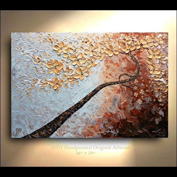 ORIGINAL Painting 24x36 blue grey rust brown by tjenkinsarts