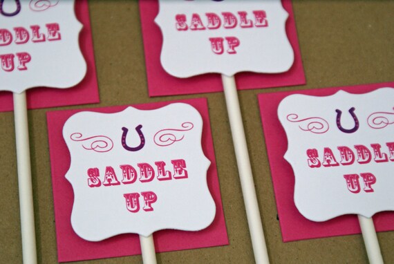 Set of 12 Pink Cowgirl Birthday Party Cupcake Toppers Il_570xn