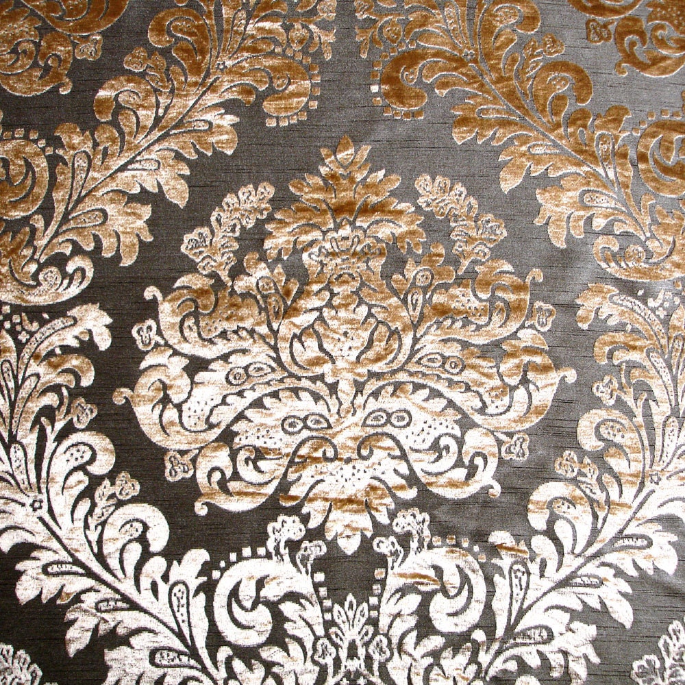 Light Golden Damask Burnout Velvet on Fancy Fabric by FabricMart