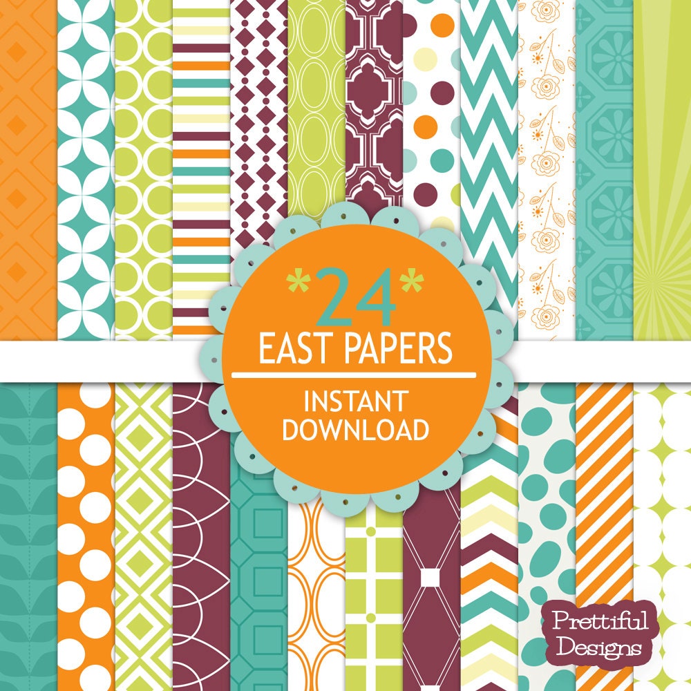 50% OFF SALE Digital Scrapbooking Printable Paper Pack Instant Download East (575) Il_570xn