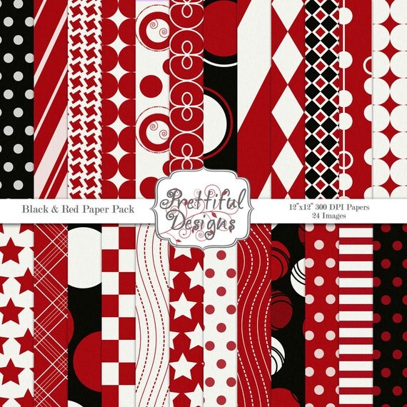 50% OFF SALE Sports Team Colors Digital Paper Pack - Personal and Commercial Use Black and Red (634) Il_570xn