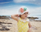 Baby Crochet Hat, Summer Sun Hat for Girls,  Flapper Sun Hat, Cotton Summer Sun Hat for  Girls, Toddler Sun Hat with Flowers - PreciousMomentsProps