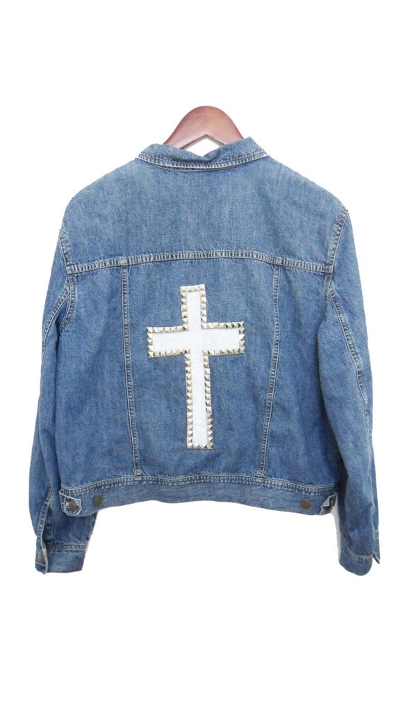 Studded Cross Jacket Denim Hand Painted White Cross With