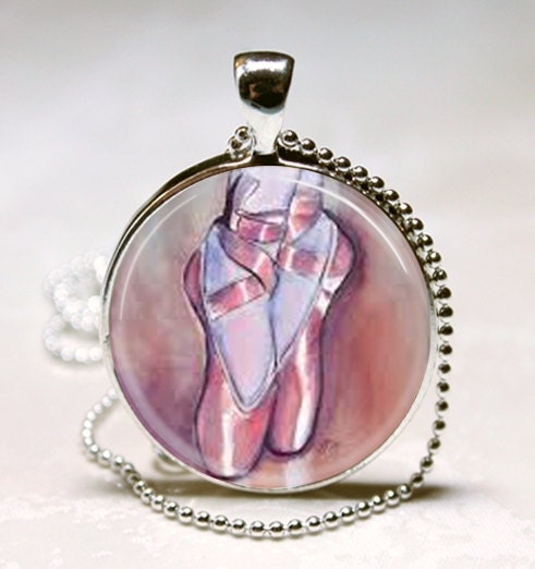Ballerina Necklace, Ballet Jewelry, Pink Ballet Shoes, Dancing Shoes, Dance Art Pendant With Ball Chain Included - MissingPiecesStudio