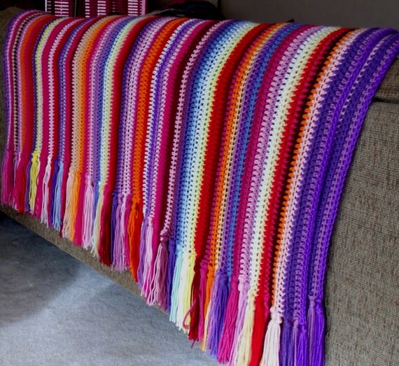 Crochet Blanket Rainbow Striped Afghan by alisunflowers on Etsy