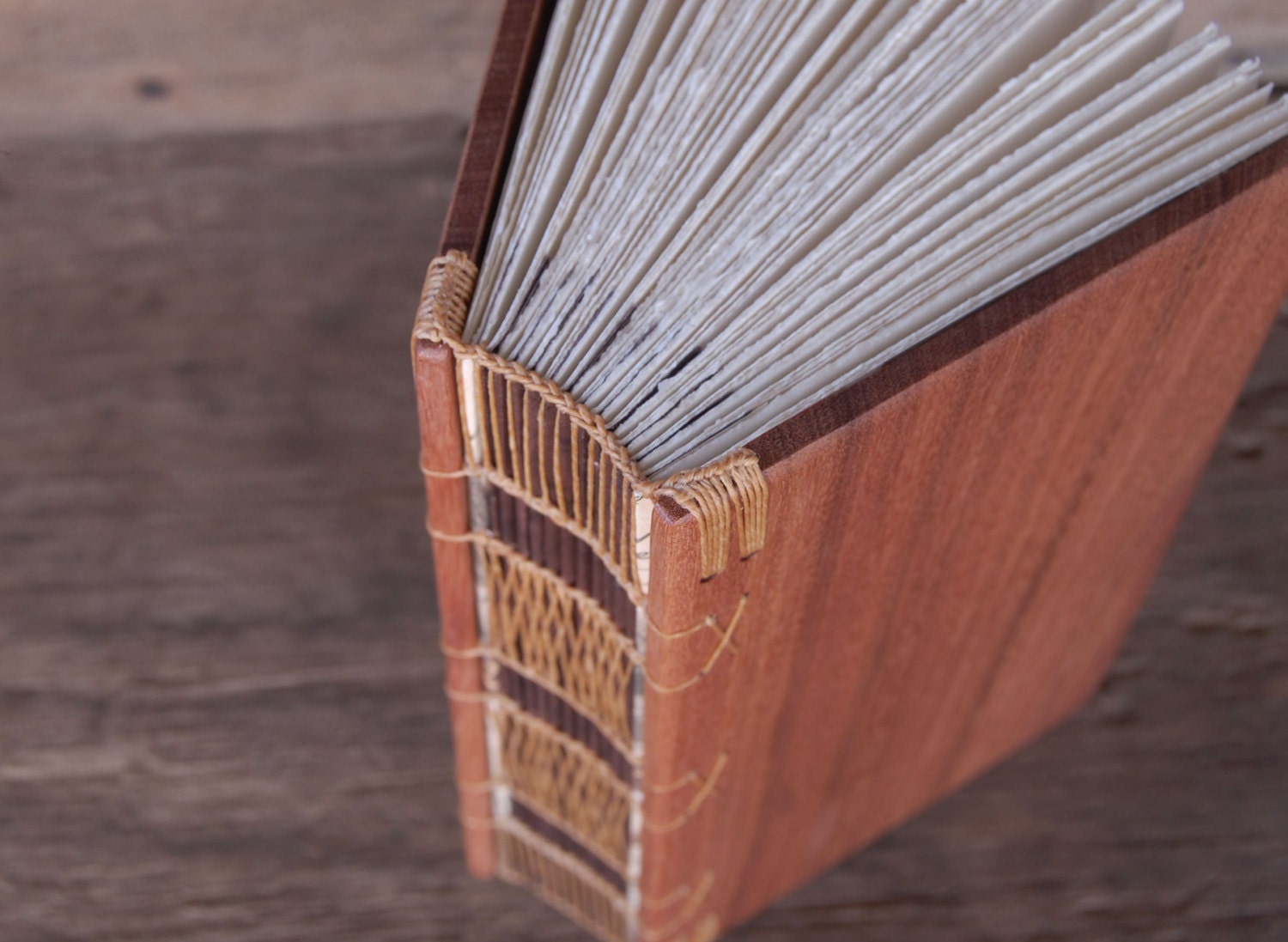 handmade journal - unique mahogany wood book - rustic travel memory book red orange rust fall - ready to ship