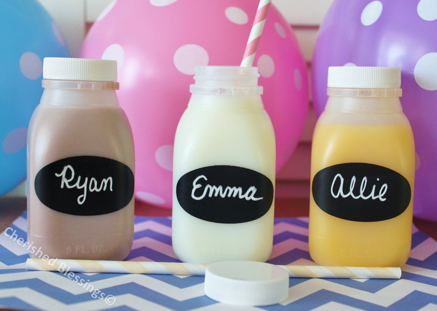 Milk Bottles Kids Birthday Party 10  w/ Lids Chalkboard Labels Juice Jugs Party Supplies Wedding Baby Shower Favors 8oz  Farm Pink Lemonade